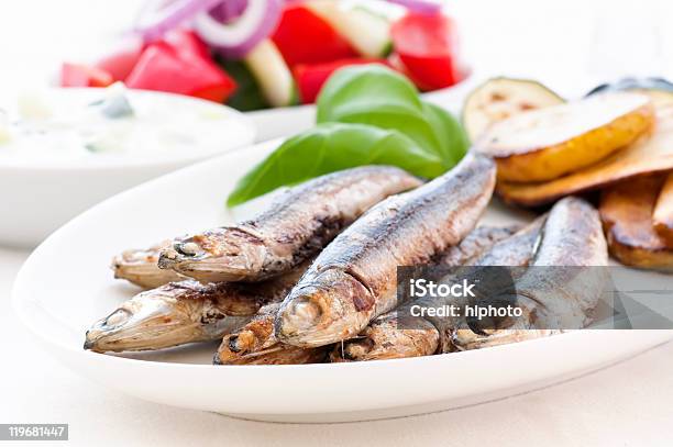Anchovy With Tsatsiki Stock Photo - Download Image Now - Antipasto, Appetizer, Basil