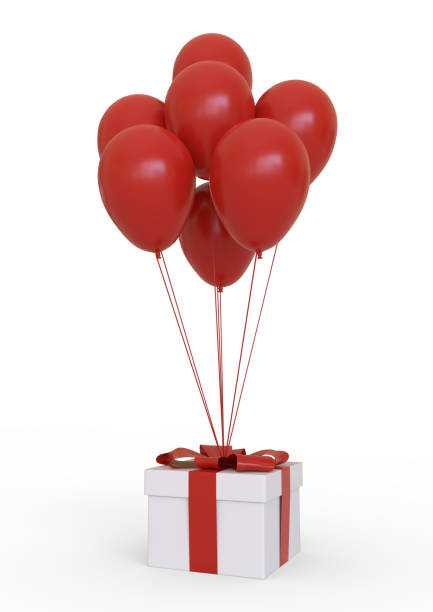 istock White gift box with red ribbon and balloon on white background 1196815120
