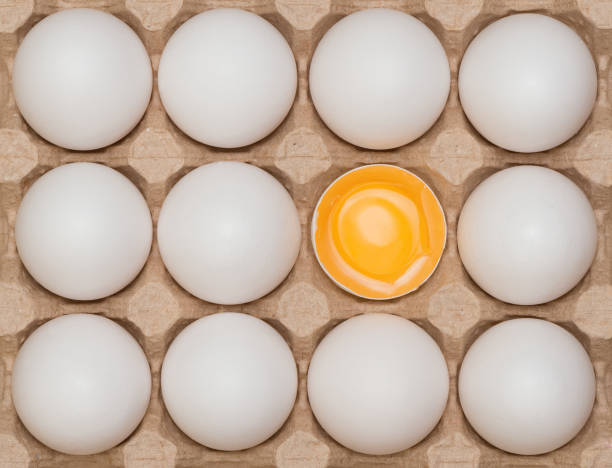 istock White chicken eggs in the carton box. 1196816992