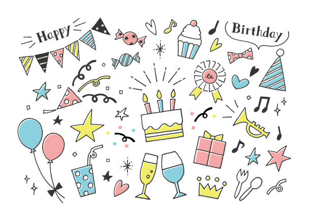 ilustraciones, imágenes clip art, dibujos animados e iconos de stock de parte dibujada a mano - vela de cumpleaños