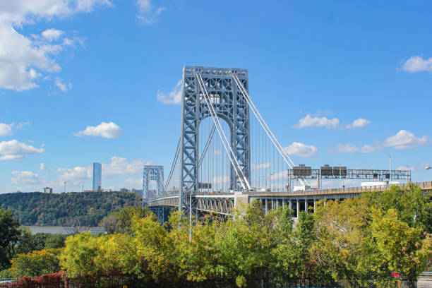 View from bike line below George Washington Bridge tower