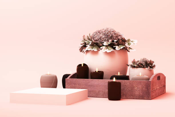 abstract geometric shape pastel pink color scene minimal with decoration and prop, design for cosmetic or product display podium 3d render