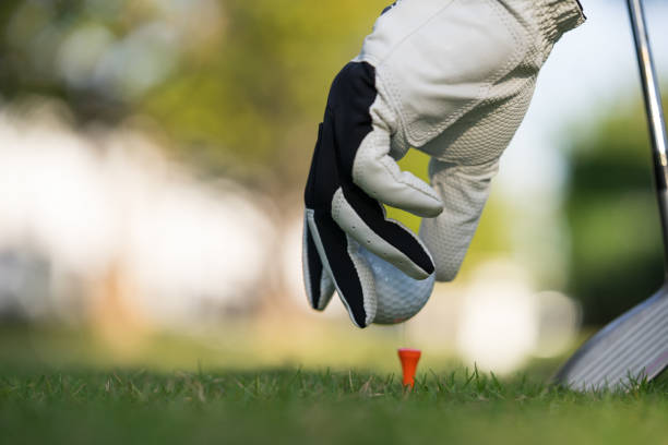 istock Hand putting golf ball on tee in golf course 1196831760
