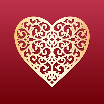 Heart Cutout For Indesign Laser Cut Heart With Swirls Pattern Template For Cutting Interior ...