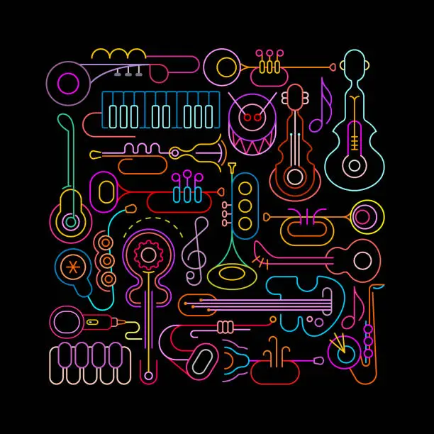 Vector illustration of Music Instruments neon