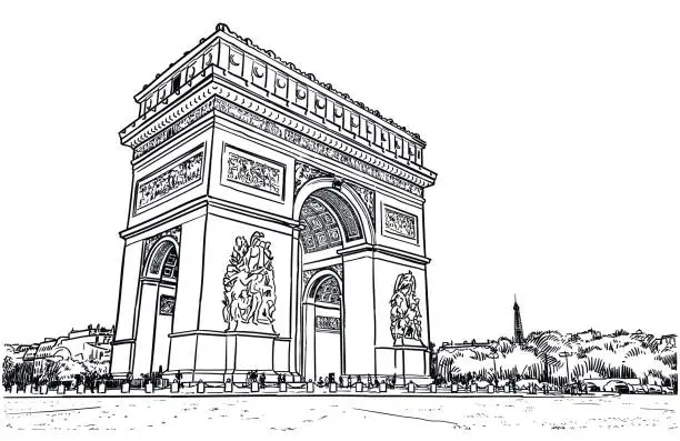 Vector illustration of Vector drawing of Arc de Triomphe in Paris