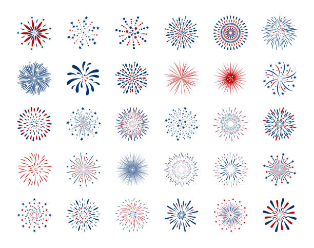 stockillustraties, clipart, cartoons en iconen met set van fireworks design op witte achtergrond vector illustratie - vuurwerk