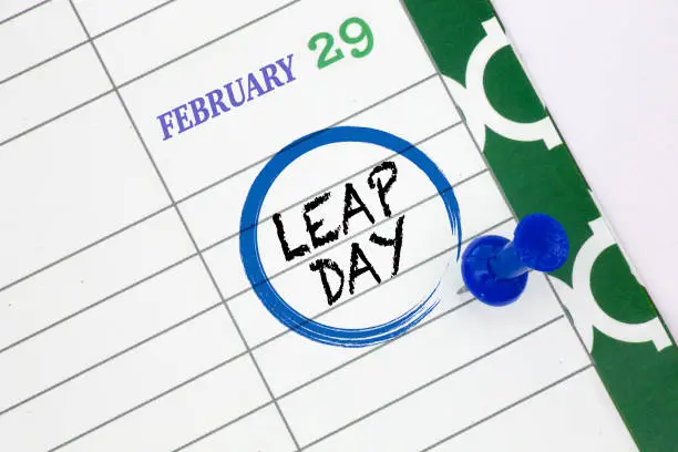 Close up a calendar on February 29 on a leap day