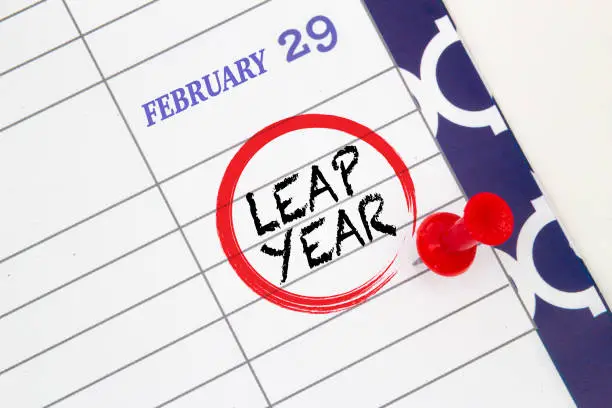 Close up a calendar on February 29 on a leap year