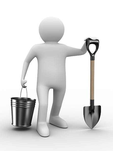 istock Man with bucket and shovel on white background 119684951