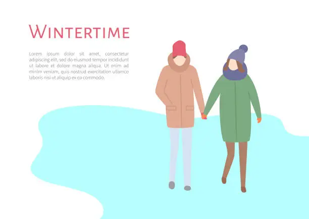 Vector illustration of Wintertime Couple Spending Time Outdoors in Winter