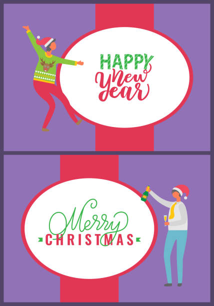 istock Happy New Year and Merry Christmas Postcard People 1196854271
