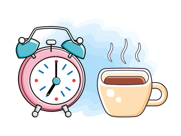 Alarm Clock And Hot Coffee Cup Stock Illustration - Download Image Now -  Breakfast, Clock, Coffee - Drink - iStock