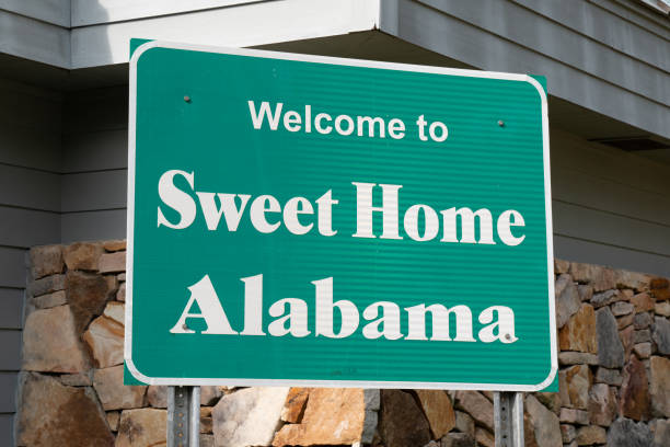 Cuba, AL - October 7, 2019: Alabama sign on the wall of  Visitors Center
