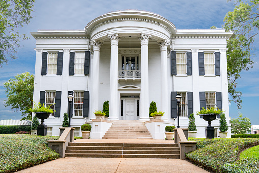 Jackson, MS - October 7, 2019: Exterior of the Governors Mansion in Jackson, Mississippi