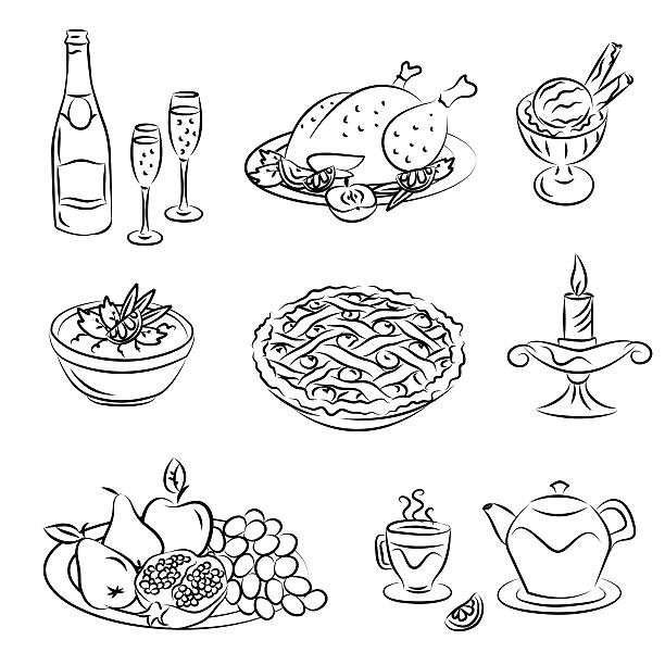 illustrazioni stock, clip art, cartoni animati e icone di tendenza di giorni festivi - christmas dinner food turkey