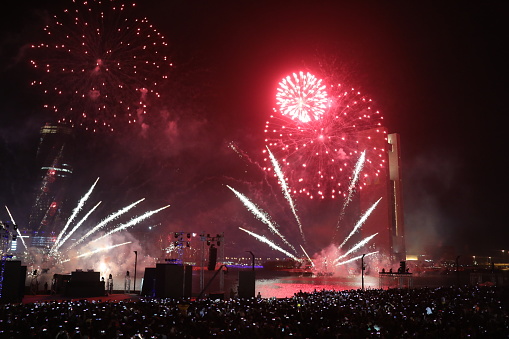 Fireworks show to celebrate new year 2020 in Manama capital, Bahrain Bay, Bahrain, on Wednesday , Jan 1, 2020