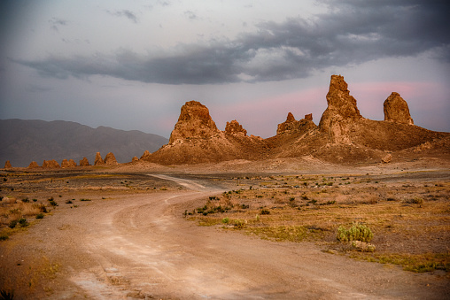 The eerie and unique landscape of the Trona Pinnacles, designated a National Natural Landmark by the United States Department of the Interior, located in the upper Mojave Desert in Southern California.  The topography of this area is so unique that several hollywood films and television shows have been filmed here depicting the location as another planet - including Star Trek and the original Planet of the Apes among many others.