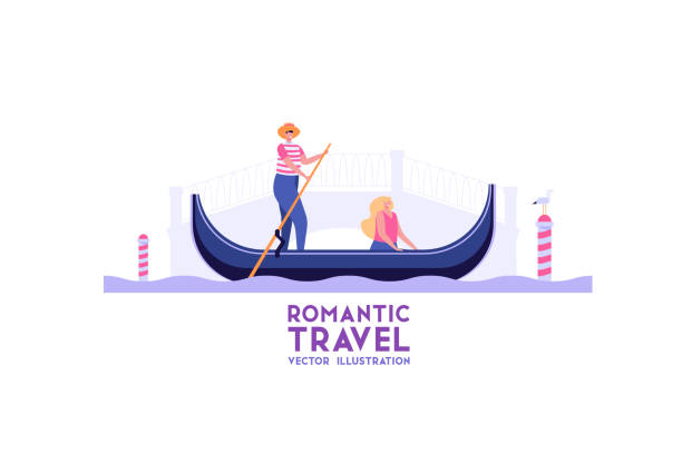 illustrations, cliparts, dessins animés et icônes de voyage romantique à venise. gondolier porte une fille dans une gondole sur le canal. concept de vacances d'été. illustration de vecteur dans la conception plate de dessin animé - gondolier