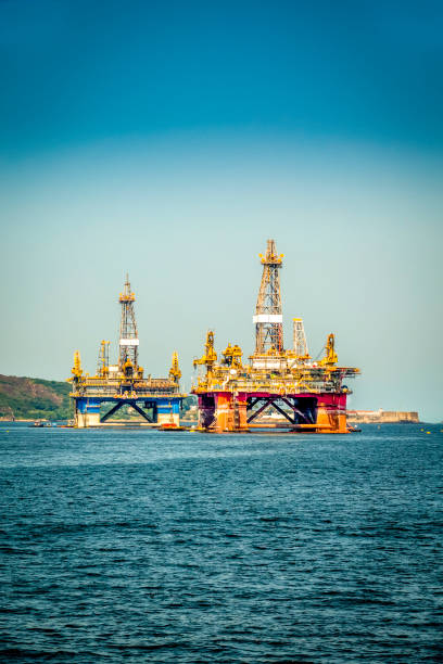 istock Two oil platforms anchored 1196880386