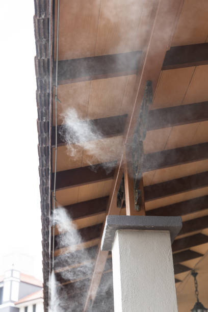 istock Mist cooling system on commercial building to manage ambient temperature 1196886496