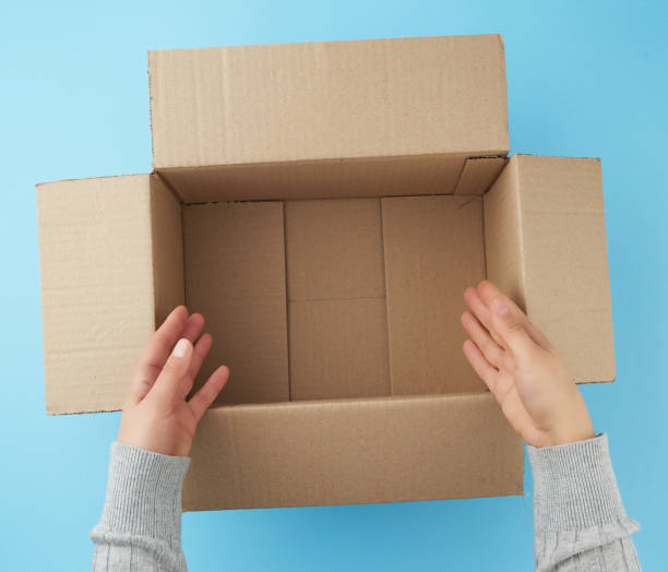 istock female hands are holding an empty open box of brown cardboard 1196892196