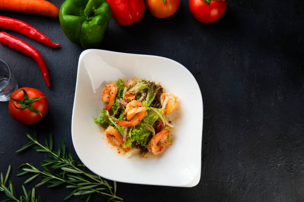 istock Fresh salad plate with shrimp,lettuce and mixed greens 1196896505