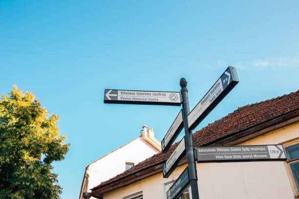 istock Vilnius tourist attractions arrow direction sign in Lithuania 1196897915