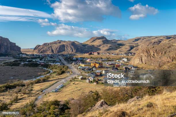 The City Of El Chalten From Above Stock Photo - Download Image Now - Harbor, Mt Fitzroy, Argentina