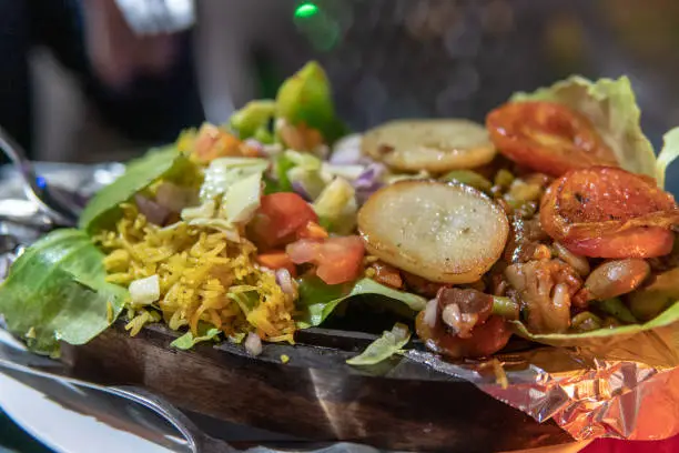 Grilled sizzler dinner platter in Goan Indian Cafe