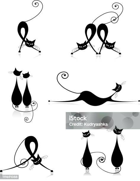 그레이스풀 고양이 실루엣 블랙 귀하의 디자인 0명에 대한 스톡 벡터 아트 및 기타 이미지 - 0명, 검은색, 디자인