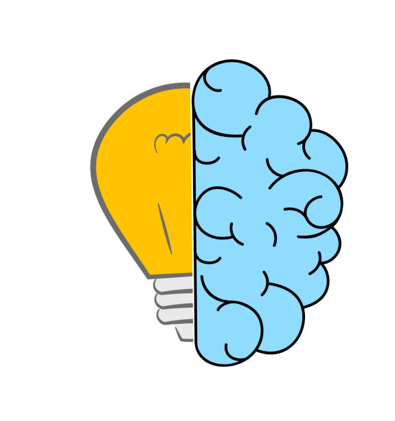 電球付きの脳のアイコン。精神活動のイラスト。アイデア。ベクトルのイラストレーション。eps 10. - light bulb business wisdom abstract点のイラスト素材／クリップアート素材／マンガ素材／アイコン素材