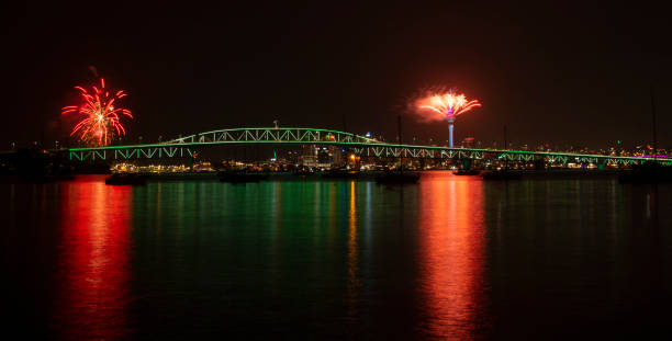 istock Auckland Sky Tower fireworks for New Year celebration with illuminated Harbor bridge 1196922874