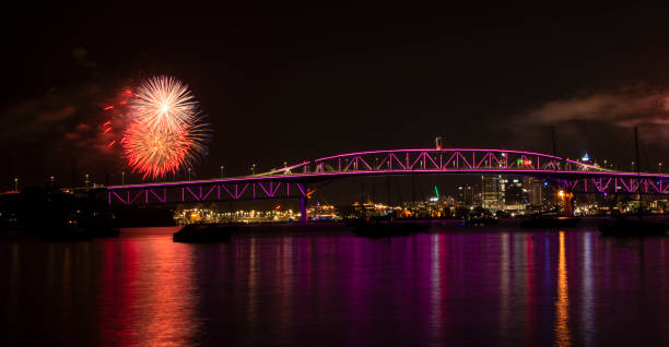 istock Auckland dazzled by New Year Fireworks with Harbor Bridge illuminated 1196922892