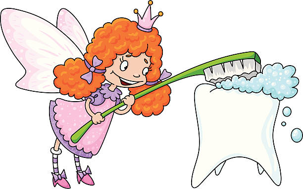 ładny zębowa wróżka - human teeth fairy cartoon toothbrush stock illustrations