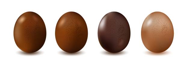 istock Set of chocolate Easter realistic eggs. Collection of voluminous, dark and milk chocolate eggs with shadow isolated on white background. Surround 3d vector illustration. 1196935451
