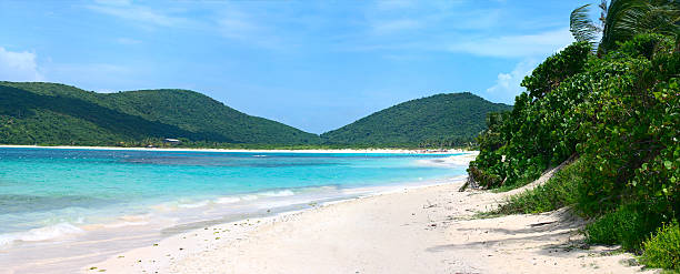 View of the beach and mountains at Flamenco Beach Culebra The gorgeous white sand filled Flamenco beach on the Puerto Rican island of Culebra. culebra island photos stock pictures, royalty-free photos & images