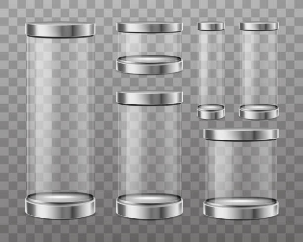 ilustrações, clipart, desenhos animados e ícones de mostra transparente da cápsula do cilindro de vidro - cylinder box packaging three dimensional shape