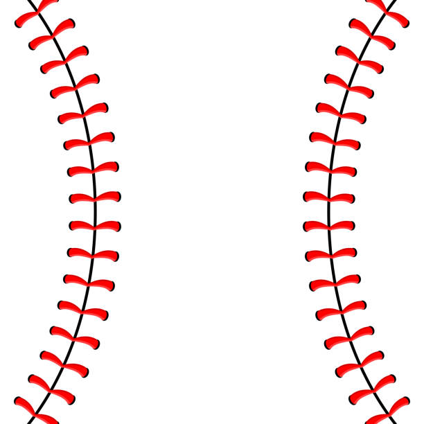 бейсбол мяч стежки, красный кружевной шов изолированы на заднем плане - stitch stock illustrations