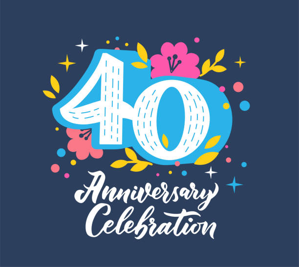 40 rocznica obchodów płaskiego szablonu karty z życzeniami wektorowym - number 44 stock illustrations