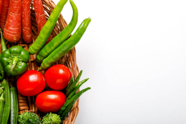 Raw vegetable in wooden basket