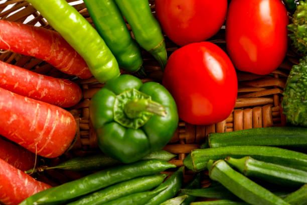 istock Raw vegetable in wooden basket 1196945114