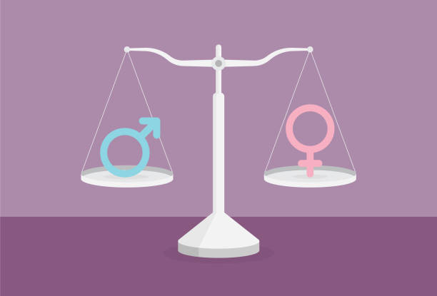 Male symbol and female symbol on the scale Gender Equality, Adult, Balance, Weight Scale gender stereotypes stock illustrations
