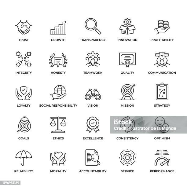 Premium Quality Core Values Icon Set Stock Illustration - Download Image Now - Icon, Honesty, Trust