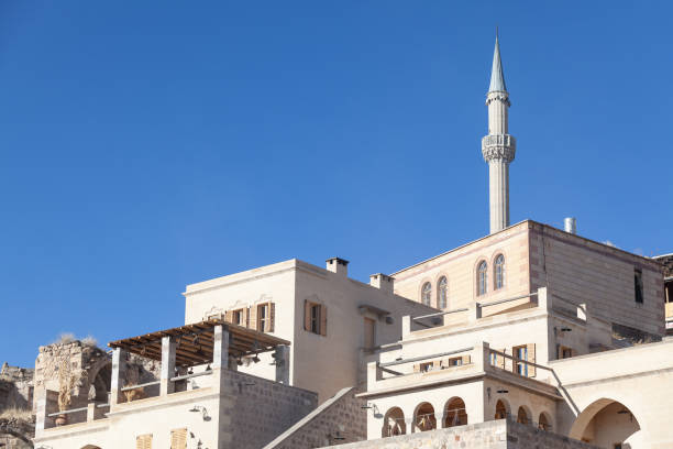 Townscape of Uchisar in Cappadocia, Nevsehir, Turkey. No people are seen in frame. Shot with a full frame DSLr camera.