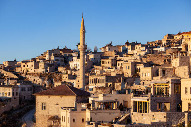 Townscape of Uchisar in Cappadocia, Nevsehir, Turkey. No people are seen in frame. Shot with a full frame DSLr camera.