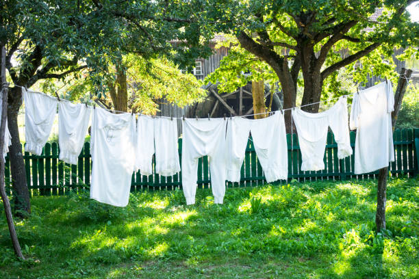 istock Vintage underwear drying in a sunny garden 1196957523