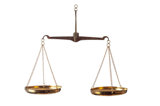 Scale of justice on white background. No people are seen in frame. Shot with a full frame DSLR camera.
