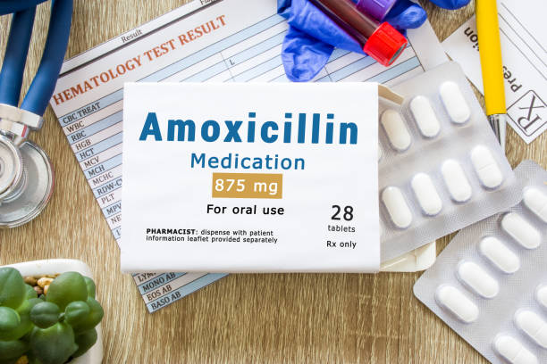 istock Amoxicillin medication as international nonproprietary or generic name concept photo. Packaging of drug labeled 