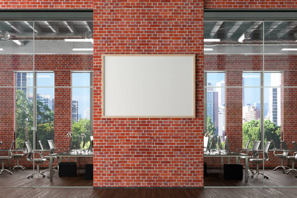 istock Blank poster mock up on the wall in office interior 1196966534
